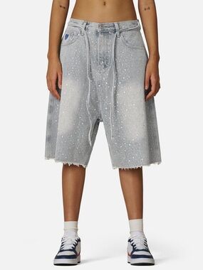 Aelfric Eden Rhinestone Jorts Bermuda Shorts Unisex Light Wash Bedazzled